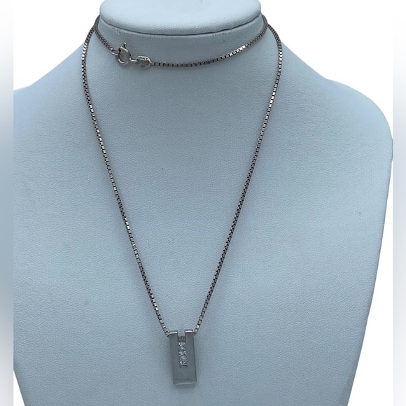 Sterling silver 925 PK signed Italy box chain pendant CZ minimalist geometric - Picture 4 of 7
